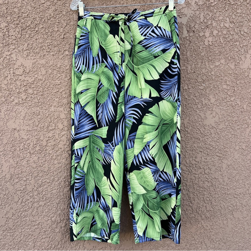 Tommy‎ Bahama Womens Pants Size 4 Green Palm 100% Silk Trouser Resortwear